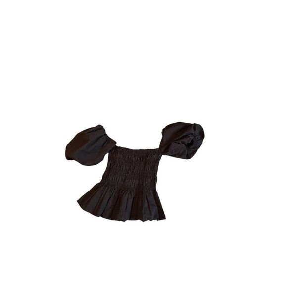 ASTR The Label Womens Black Puff Sleeve Smocked Crop Top Size S Cotton/Polyester - Picture 4 of 9